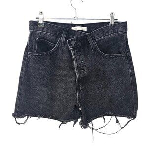 Oak + Fort Womens Cross Waist High Rise Denim Shorts, Black Grey, Cut Off, 27
